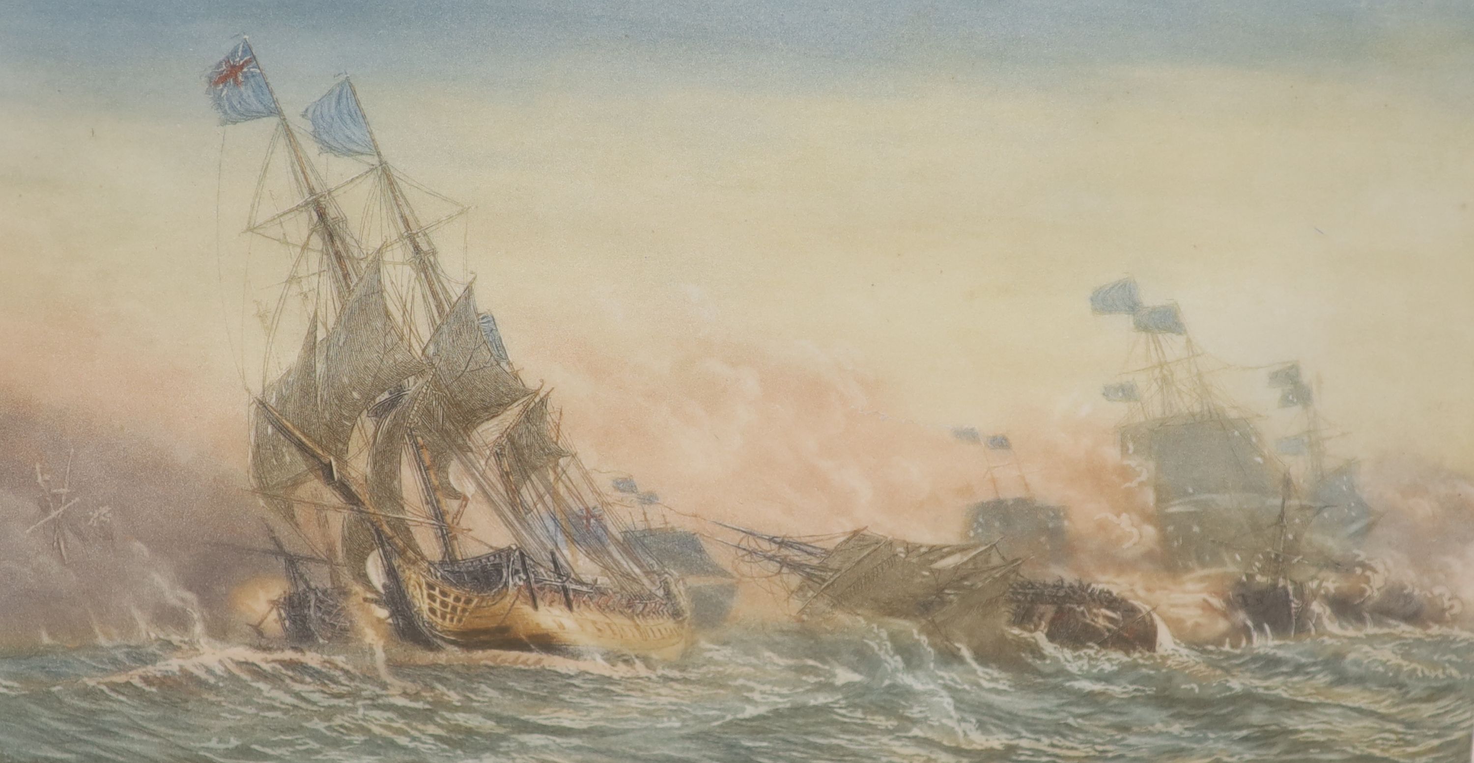 Harold Wyllie (1880-1973), colour aquatint, 'The Battle of Quiberon Bay 1759', signed in pencil, overall 37 x 50cm